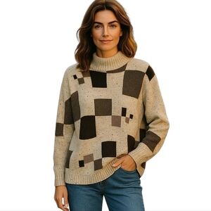 Milano Design Group Vintage Tan And Brown Wool Blend Sweater - Size Medium